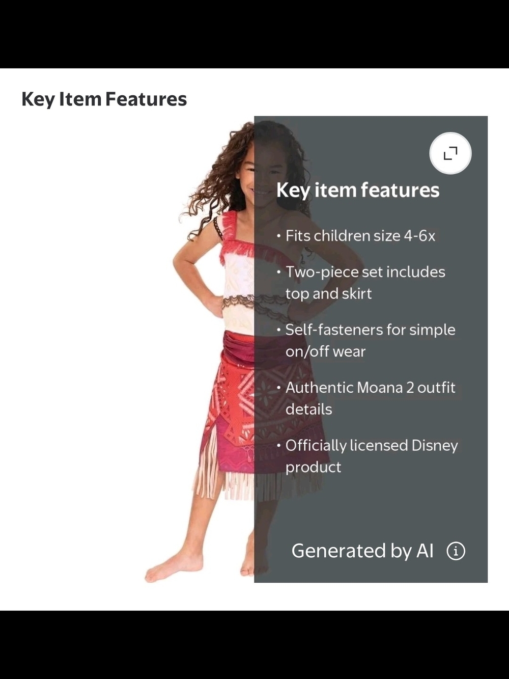Disney's Moana 2 All New Adventure Play Outfit Includes Top and Skirt Fits Child - Picture 9 of 11